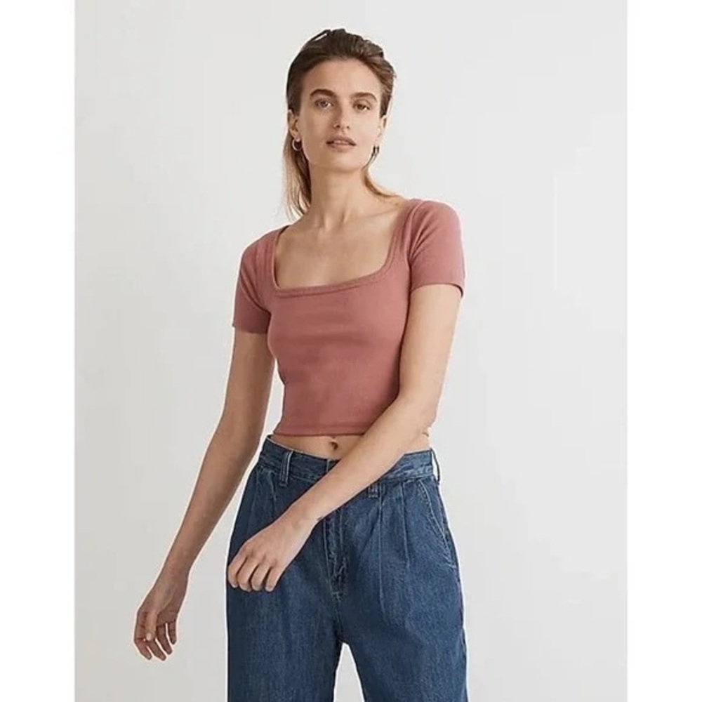 Madewell Dusty Rose Square Neck Crop Top